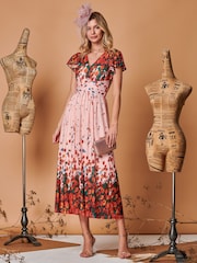 Jolie Moi Pink Symmetrical Floral Print Mesh Maxi Dress - Image 3 of 5
