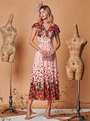 Jolie Moi Pink Symmetrical Floral Print Mesh Maxi Dress - Image 4 of 5
