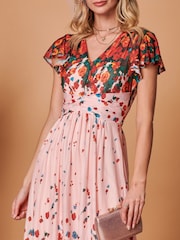 Jolie Moi Pink Symmetrical Floral Print Mesh Maxi Dress - Image 5 of 5