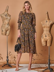Schwarz - Jolie Moi Chiffon-Midikleid mit gesmokten Bündchen​​​​​​​ - Bild 3 von 6