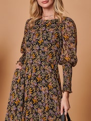 Schwarz - Jolie Moi Chiffon-Midikleid mit gesmokten Bündchen​​​​​​​ - Bild 5 von 6