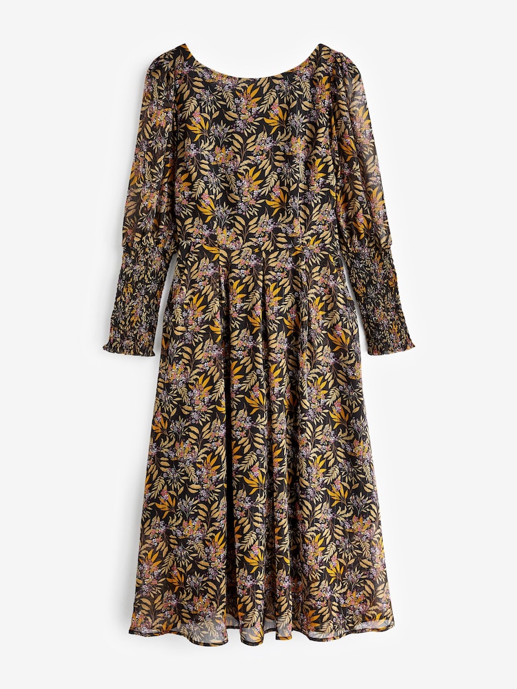 Schwarz - Jolie Moi Chiffon-Midikleid mit gesmokten Bündchen​​​​​​​ - Bild 6 von 6