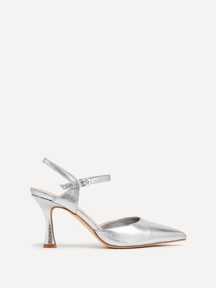 Linzi Silver Natalia Open Back Stiletto Court Heels - Image 2 of 5
