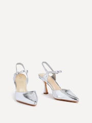 Linzi Silver Natalia Open Back Stiletto Court Heels - Image 3 of 5