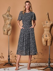 Jolie Moi Black Angel Sleeve Metallic Chiffon Midi Dress - Image 1 of 5