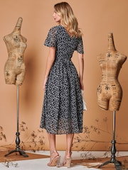 Jolie Moi Black Angel Sleeve Metallic Chiffon Midi Dress - Image 2 of 5
