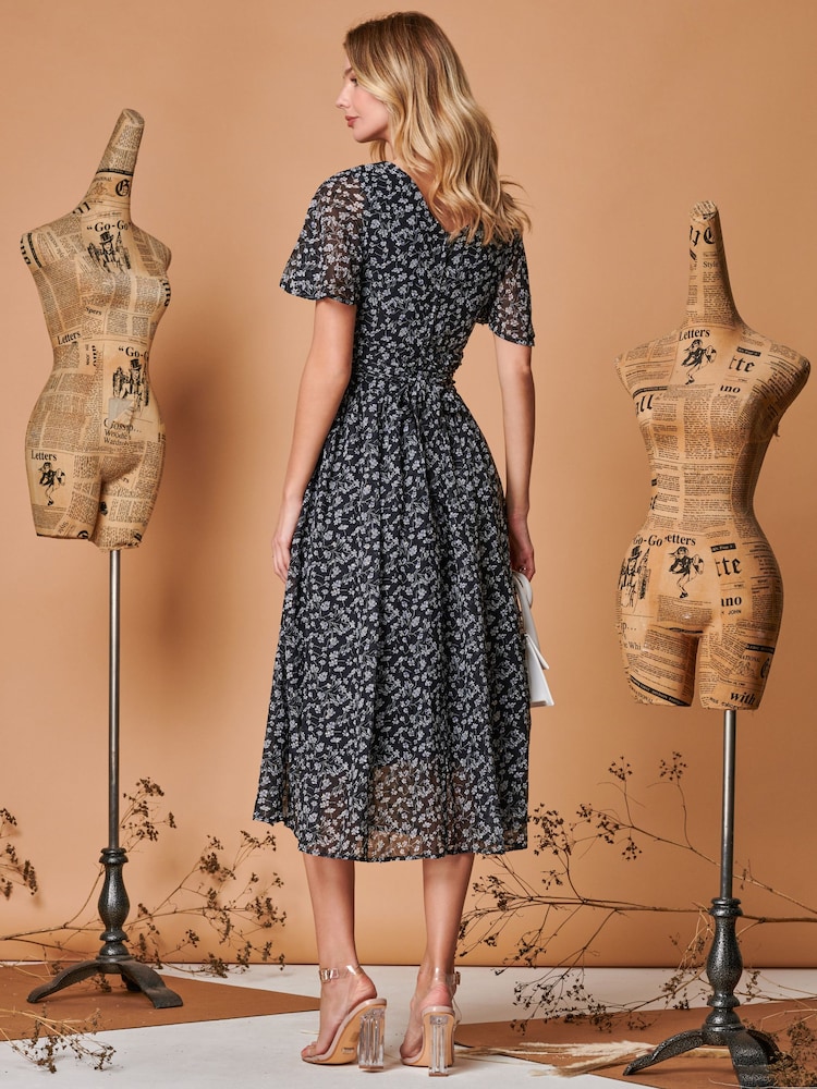 Jolie Moi Black Angel Sleeve Metallic Chiffon Midi Dress - Image 2 of 5