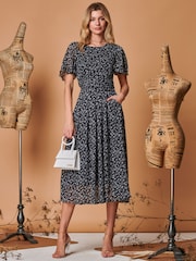 Jolie Moi Black Angel Sleeve Metallic Chiffon Midi Dress - Image 3 of 5