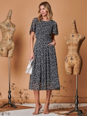 Jolie Moi Black Angel Sleeve Metallic Chiffon Midi Dress - Image 4 of 5