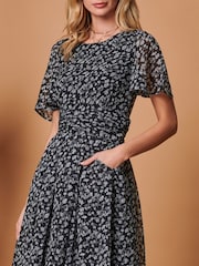 Jolie Moi Black Angel Sleeve Metallic Chiffon Midi Dress - Image 5 of 5