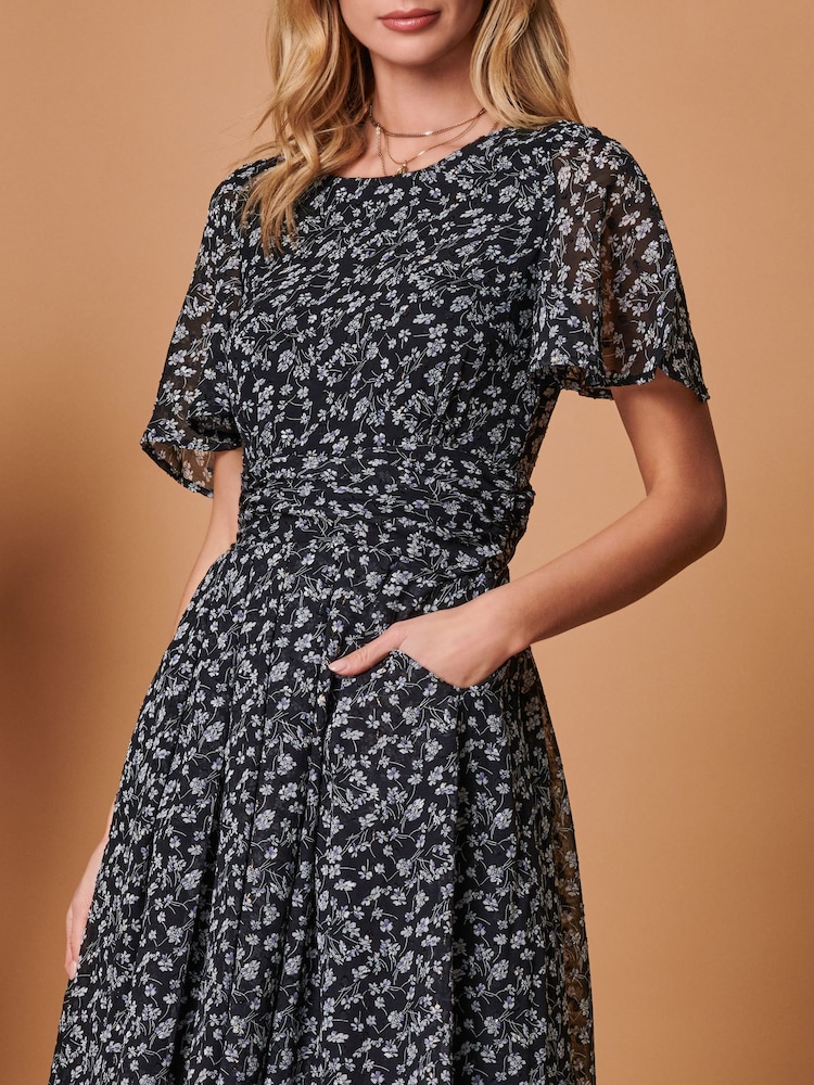 Jolie Moi Black Angel Sleeve Metallic Chiffon Midi Dress - Image 5 of 5