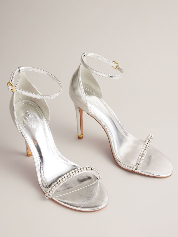 Ted Baker Silver Helenni Crystal Strap Heeled Sandals - Image 2 of 5
