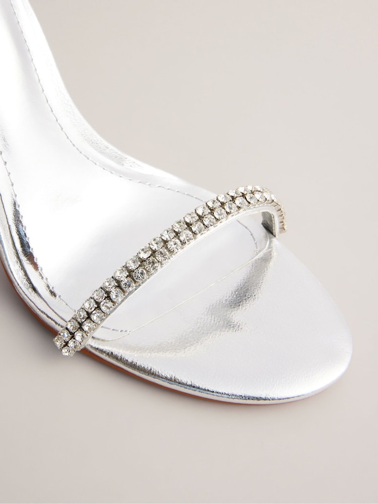 Ted Baker Silver Helenni Crystal Strap Heeled Sandals - Image 4 of 5