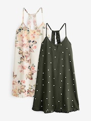 Khaki Floral 100% Cotton Slips 2 Pack - Image 1 of 4
