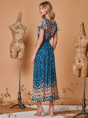 Jolie Moi Blue Carlii Symmetrical Print Mesh Maxi Dress - Image 2 of 5