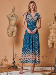 Jolie Moi Blue Carlii Symmetrical Print Mesh Maxi Dress - Image 4 of 5
