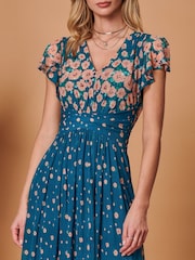 Jolie Moi Blue Carlii Symmetrical Print Mesh Maxi Dress - Image 5 of 5