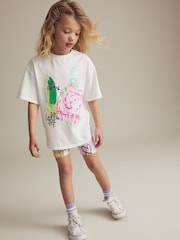 White Graffiti Oversized 100% Cotton T-Shirt and Cycle Shorts Set (3-16yrs) - Image 2 of 7
