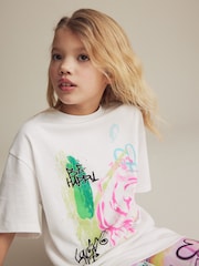White Graffiti Oversized 100% Cotton T-Shirt and Cycle Shorts Set (3-16yrs) - Image 4 of 7