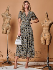 Jolie Moi Black Plunge Neckline Keyhole Chiffon Maxi Dress - Image 1 of 5
