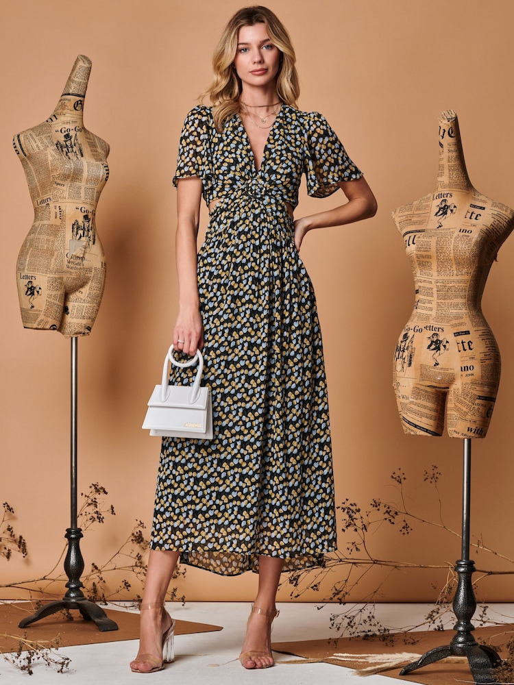 Jolie Moi Black Plunge Neckline Keyhole Chiffon Maxi Dress - Image 1 of 5