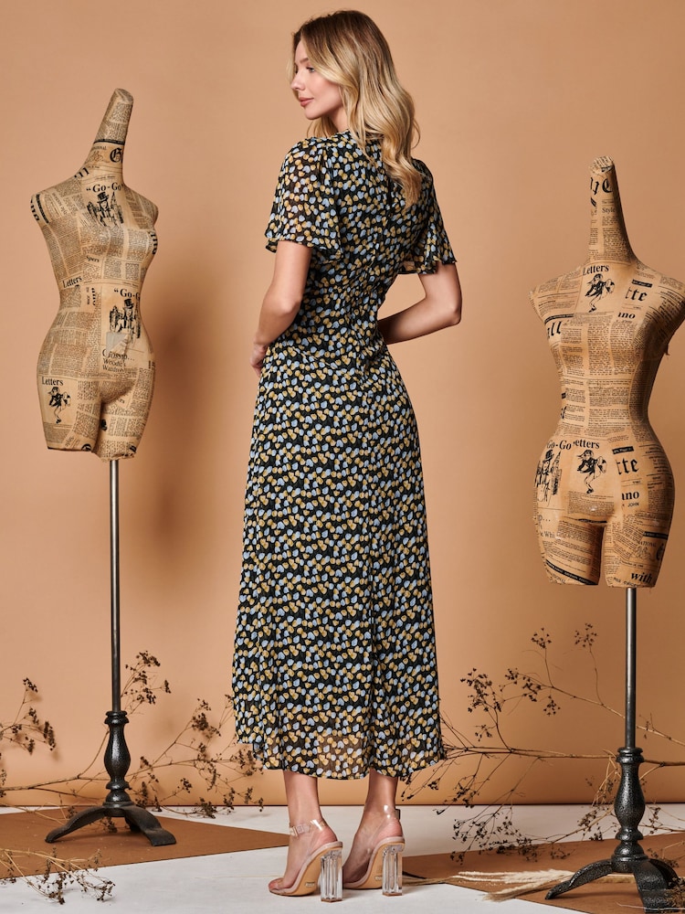 Jolie Moi Black Plunge Neckline Keyhole Chiffon Maxi Dress - Image 2 of 5
