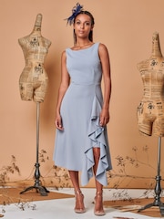 Jolie Moi Light Blue Fit & Flare Ruffle Detail Midi Dress - Image 1 of 5