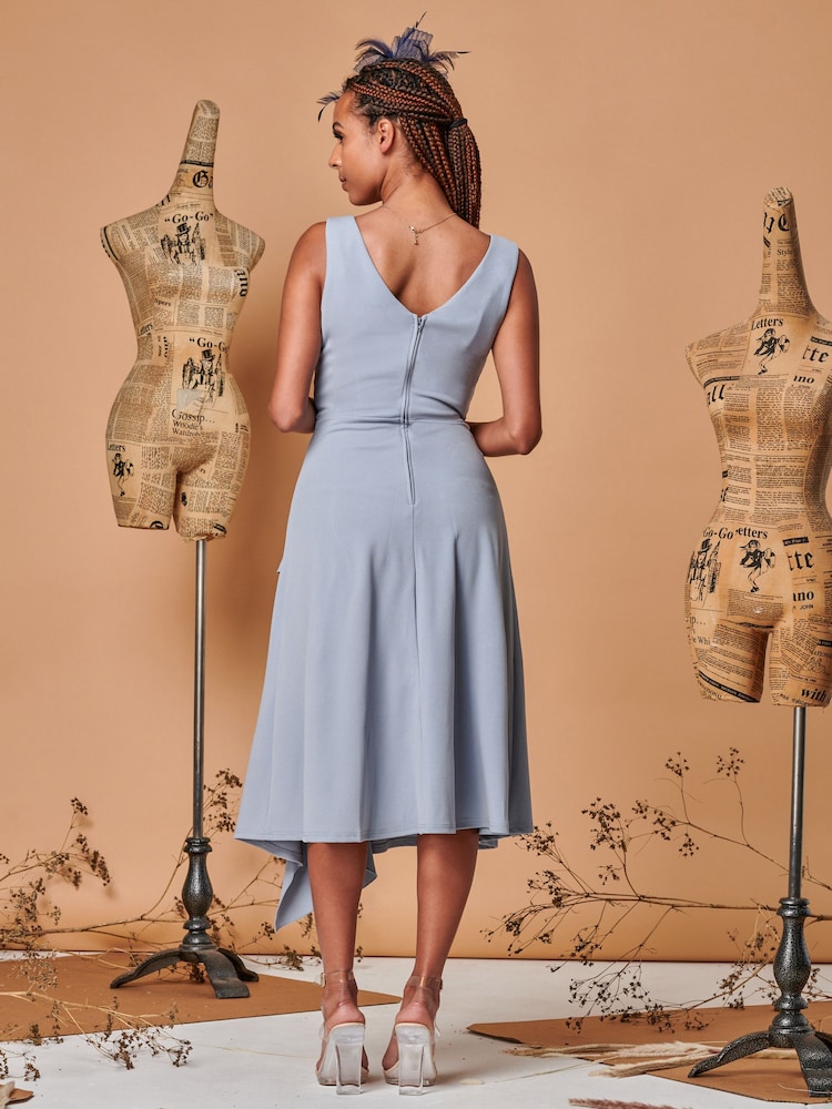 Jolie Moi Light Blue Fit & Flare Ruffle Detail Midi Dress - Image 2 of 5