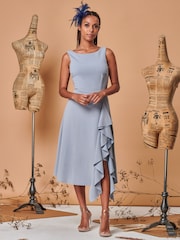 Jolie Moi Light Blue Fit & Flare Ruffle Detail Midi Dress - Image 4 of 5