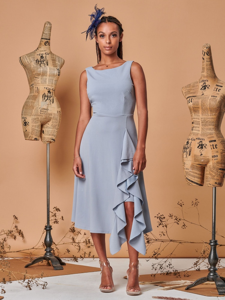 Jolie Moi Light Blue Fit & Flare Ruffle Detail Midi Dress - Image 5 of 5