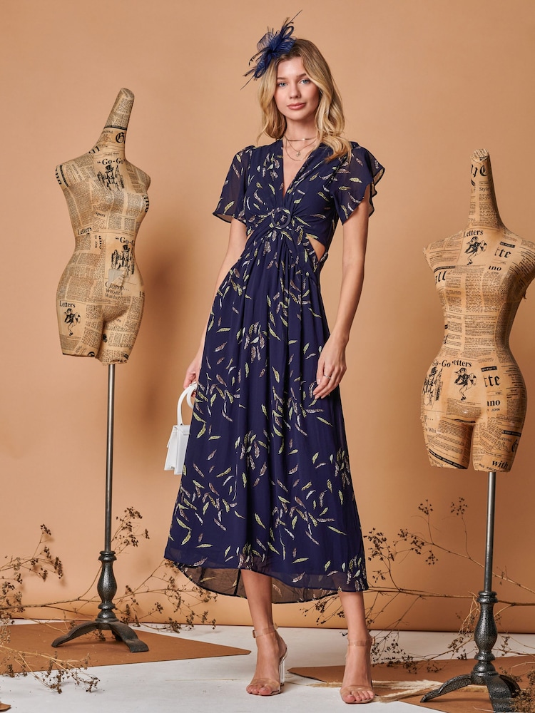 Jolie Moi Navy Blue Plunge Neckline Keyhole Chiffon Maxi Dress - Image 5 of 5 Jolie Moi Navy Blue Plunge Neckline Keyhole Chiffon Maxi Dress - Image 5 of 5
