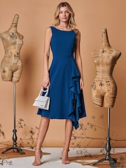 Jolie Moi Blue Fit & Flare Ruffle Detail Midi Dress - Image 1 of 5