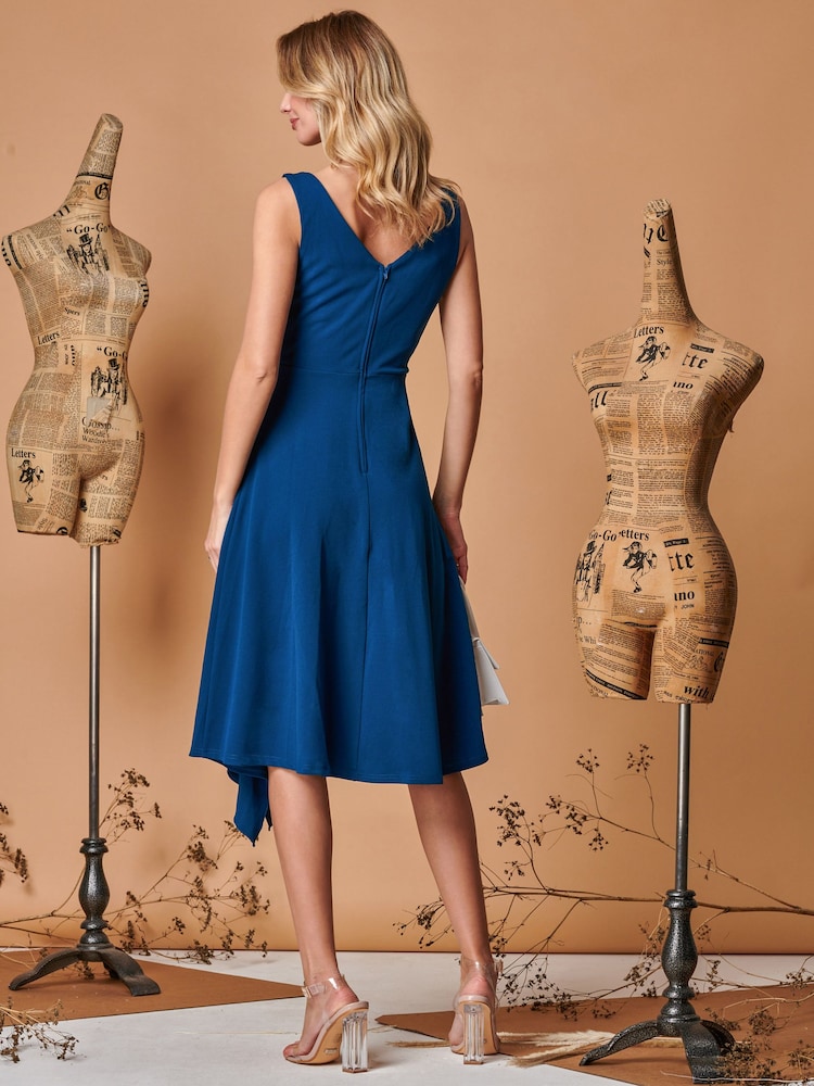 Jolie Moi Blue Fit & Flare Ruffle Detail Midi Dress - Image 2 of 5