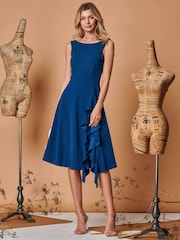 Jolie Moi Blue Fit & Flare Ruffle Detail Midi Dress - Image 4 of 5