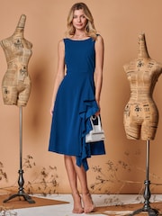 Jolie Moi Blue Fit & Flare Ruffle Detail Midi Dress - Image 5 of 5