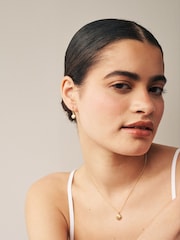 Gold Plated Sterling Silver Shell Drop Hoop Earrings - Image 2 of 3