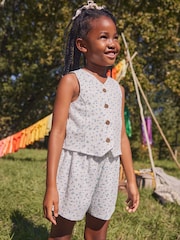 White/Blue Ditsy Floral Waistcoat and Shorts Set (3-16yrs) - Image 1 of 9