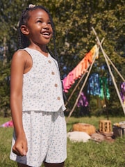 White/Blue Ditsy Floral Waistcoat and Shorts Set (3-16yrs) - Image 4 of 9