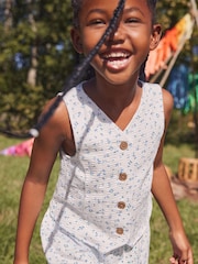 White/Blue Ditsy Floral Waistcoat and Shorts Set (3-16yrs) - Image 6 of 9