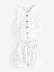 White/Blue Ditsy Floral Waistcoat and Shorts Set (3-16yrs) - Image 7 of 9
