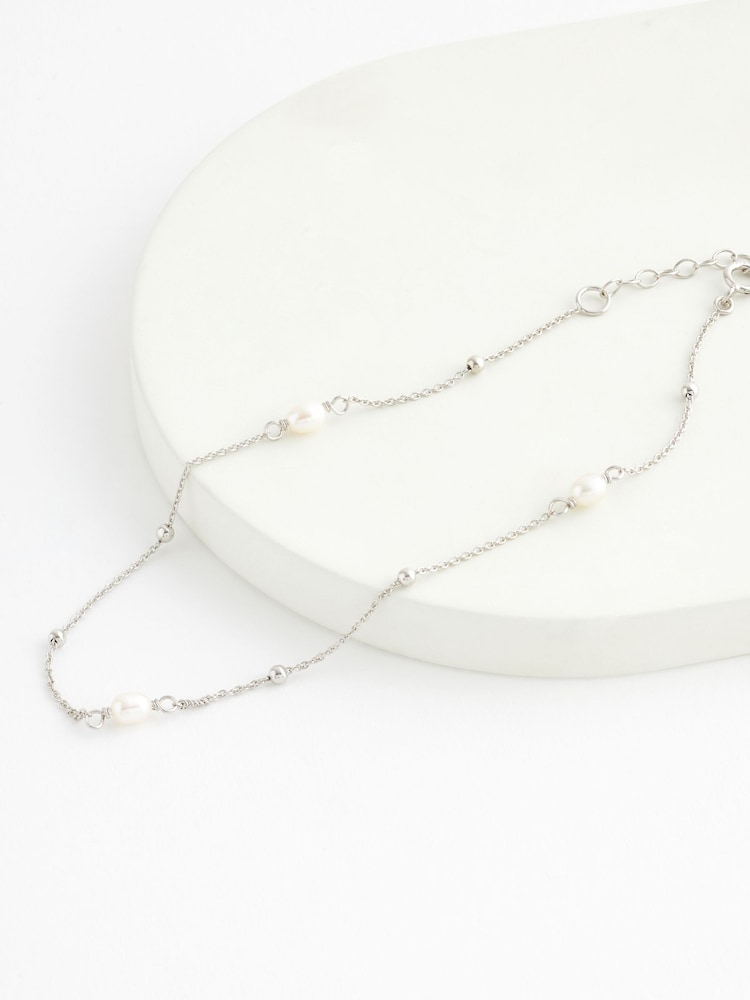 Echt zilver - Enkelbandje met verfijnde parel - Image 3 of 4