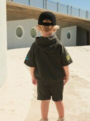 Charcoal Grey Waves 100% Cotton Short Sleeve Hooded Sweatshirt and Shorts Set (3mths-7yrs) - Image 2 of 7