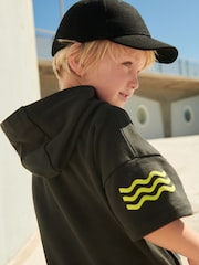 Charcoal Grey Waves 100% Cotton Short Sleeve Hooded Sweatshirt and Shorts Set (3mths-7yrs) - Image 4 of 7