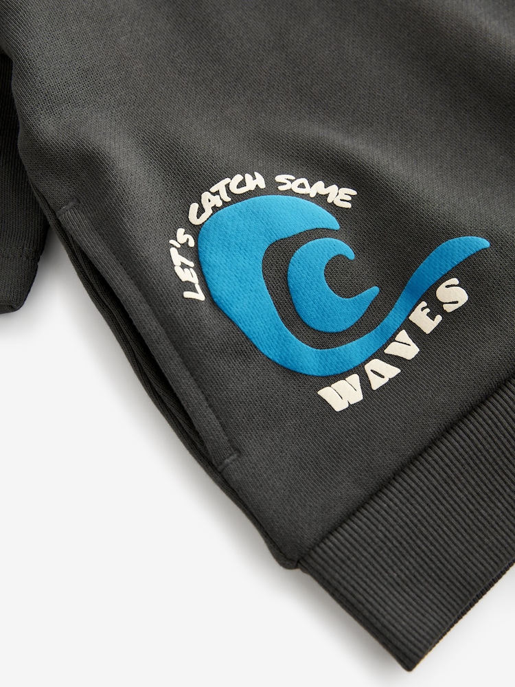 Charcoal Grey Waves 100% Cotton Short Sleeve Hooded Sweatshirt and Shorts Set (3mths-7yrs) - Image 7 of 7 Charcoal Grey Waves 100% Cotton Short Sleeve Hooded Sweatshirt and Shorts Set (3mths-7yrs) - Image 7 of 7
