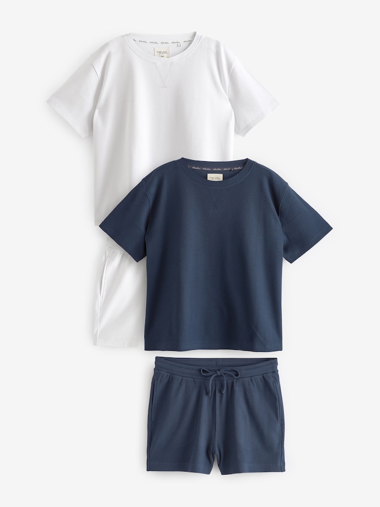 Navy/White Waffle Short Set Pyjamas 2 Pack - Image 1 of 6 Navy/White Waffle Short Set Pyjamas 2 Pack - Image 1 of 6