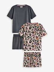 Charcoal Grey/Pink Animal Star 100% Cotton Short Set Pyjamas 2 Pack - Image 1 of 12