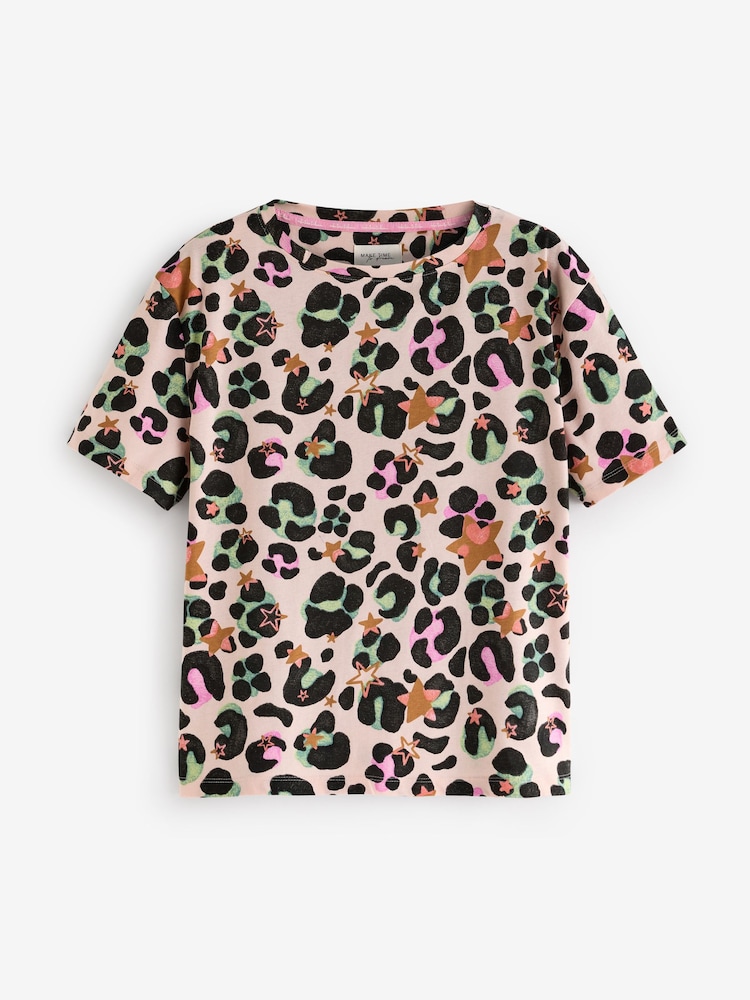 Charcoal Grey/Pink Animal Star 100% Cotton Short Set Pyjamas 2 Pack - Image 2 of 12