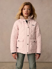 Superdry Pink Quilted Collared Jacket - Image 1 of 15