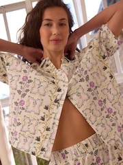 Cream Floral 100% Cotton Button Through Shorts Set - Image 3 of 9