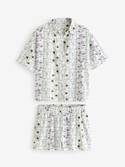 Cream Floral 100% Cotton Button Through Shorts Set - Image 6 of 9